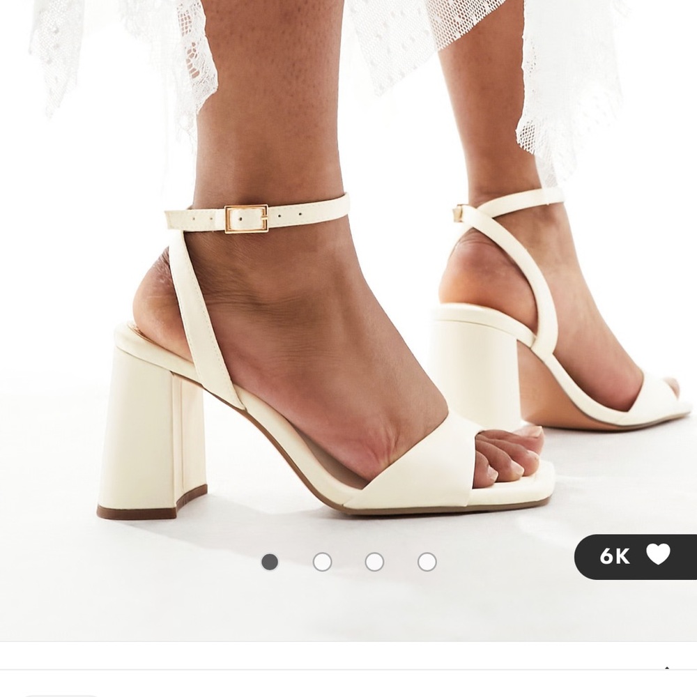 ASOS Cream Block Heel Sandals with Ankle Strap